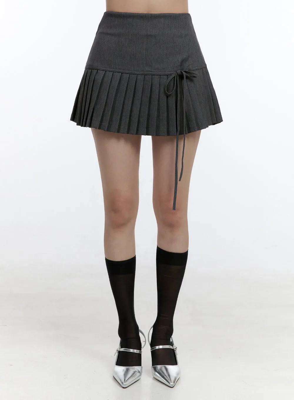 Ribbon Pleated Trim Mini Skirt OO407