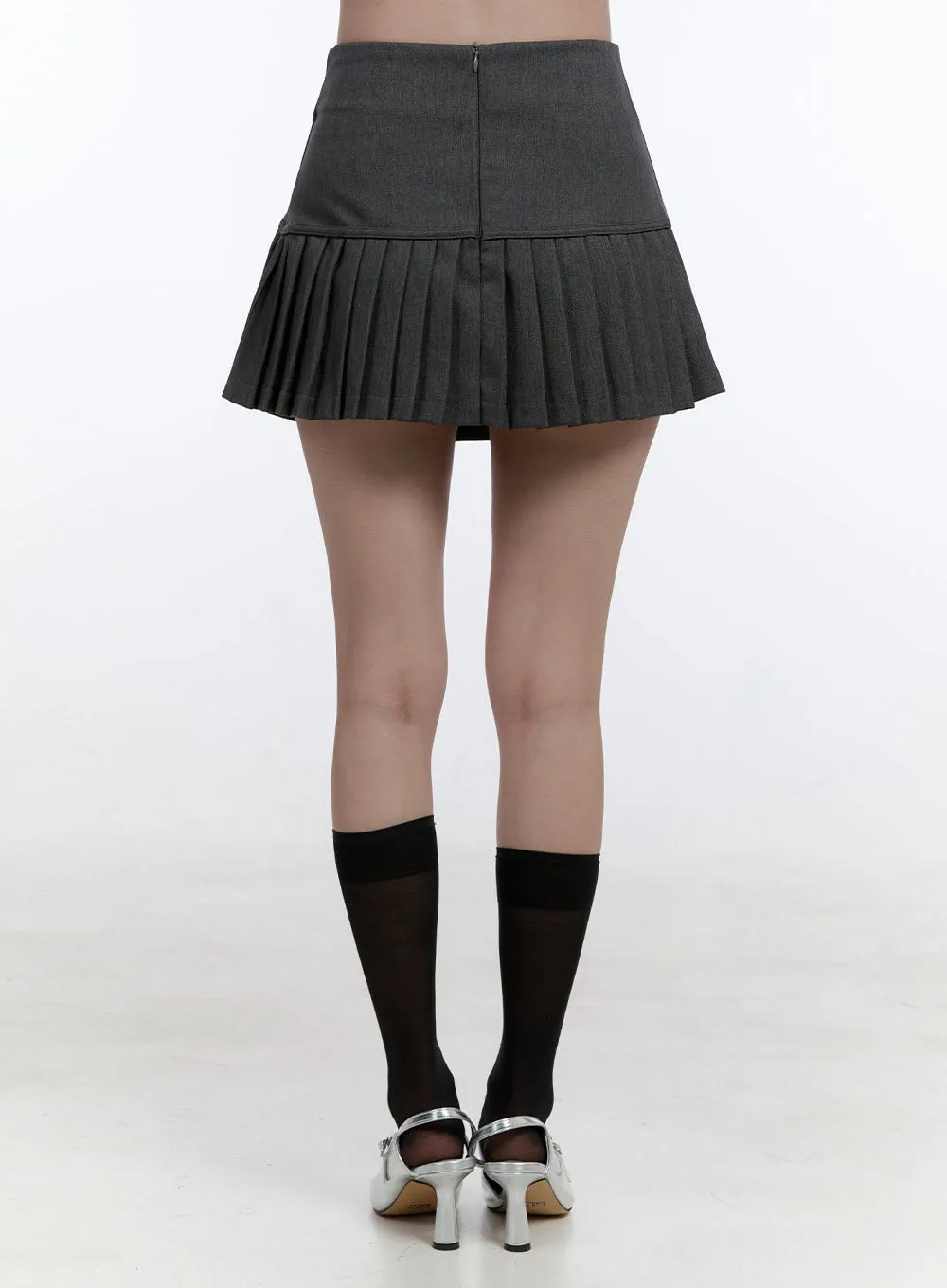 Ribbon Pleated Trim Mini Skirt OO407