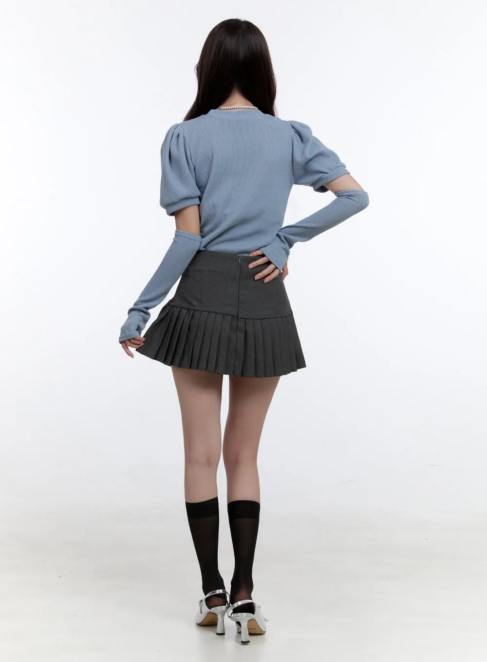 Ribbon Pleated Trim Mini Skirt OO407