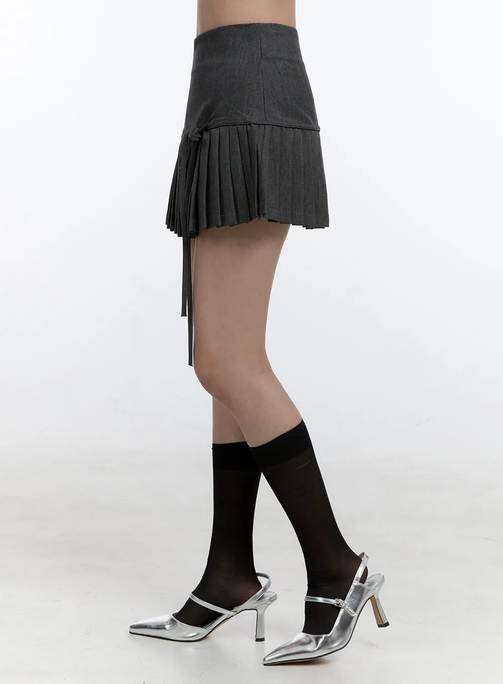 Ribbon Pleated Trim Mini Skirt OO407