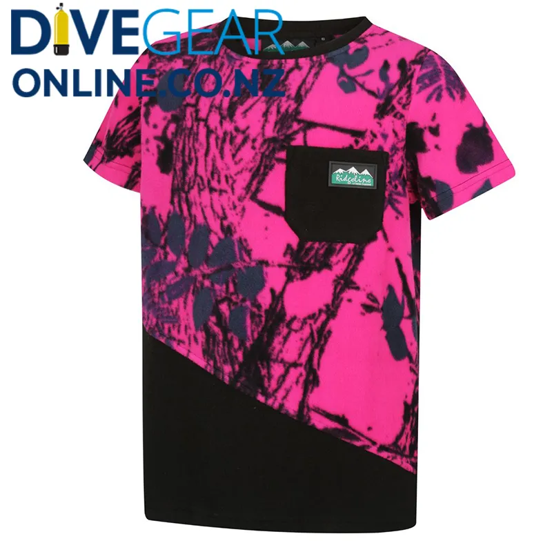 Ridgeline Kids Spliced Tee Blaze Pink Camo