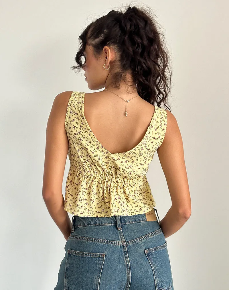 Rolia Tie Front Top in Flowing Flower Yellow