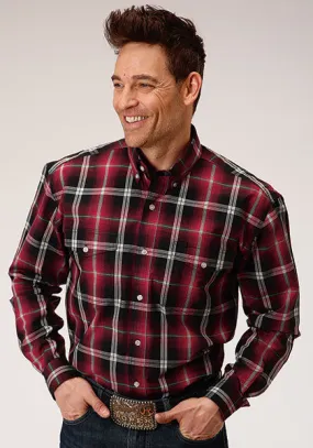 Roper Apparel Red/Black/White Plaid Button-Down Shirt for Men