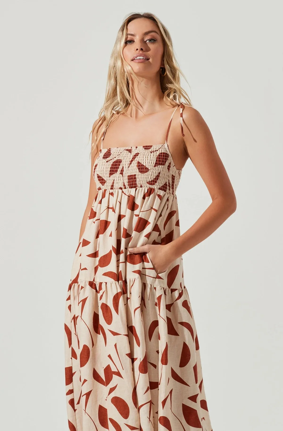 Rust Abstract Square Neck Marlene Dress