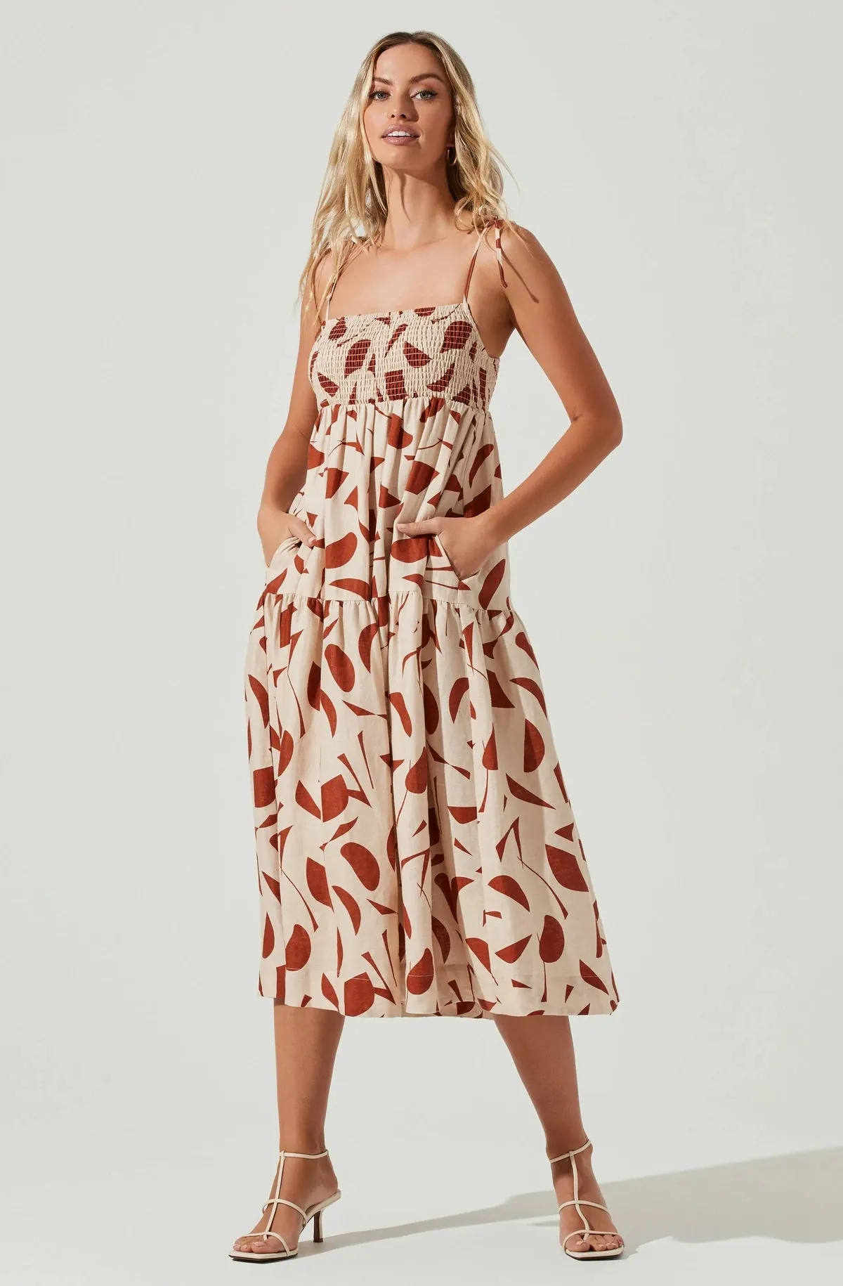 Rust Abstract Square Neck Marlene Dress