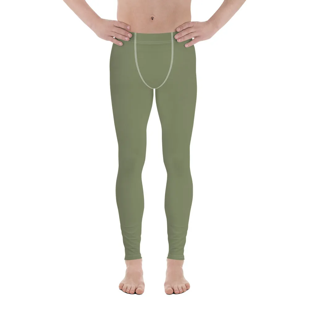 Sage Green Solid Men's Leggings, Solid Green Pastel Color Men's Running Sports Gym Tights