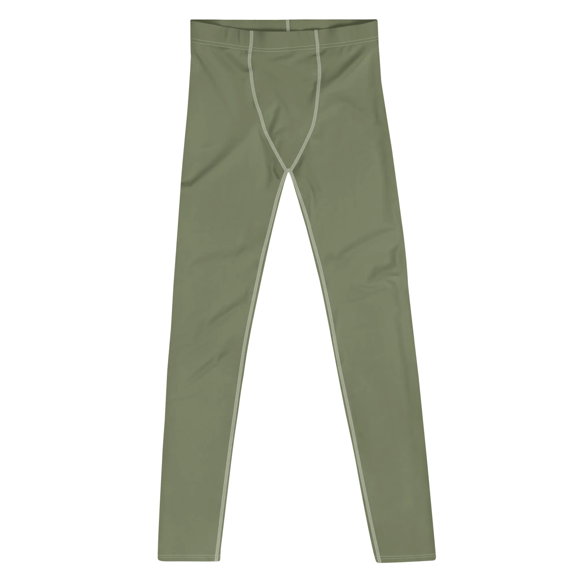 Sage Green Solid Men's Leggings, Solid Green Pastel Color Men's Running Sports Gym Tights