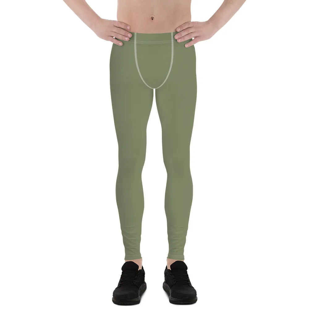 Sage Green Solid Men's Leggings, Solid Green Pastel Color Men's Running Sports Gym Tights