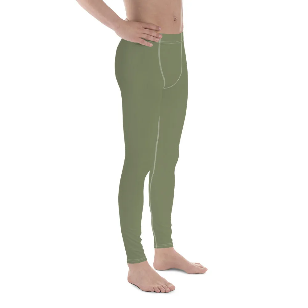 Sage Green Solid Men's Leggings, Solid Green Pastel Color Men's Running Sports Gym Tights