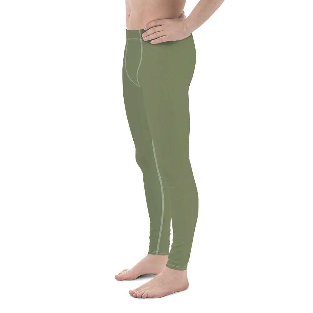 Sage Green Solid Men's Leggings, Solid Green Pastel Color Men's Running Sports Gym Tights