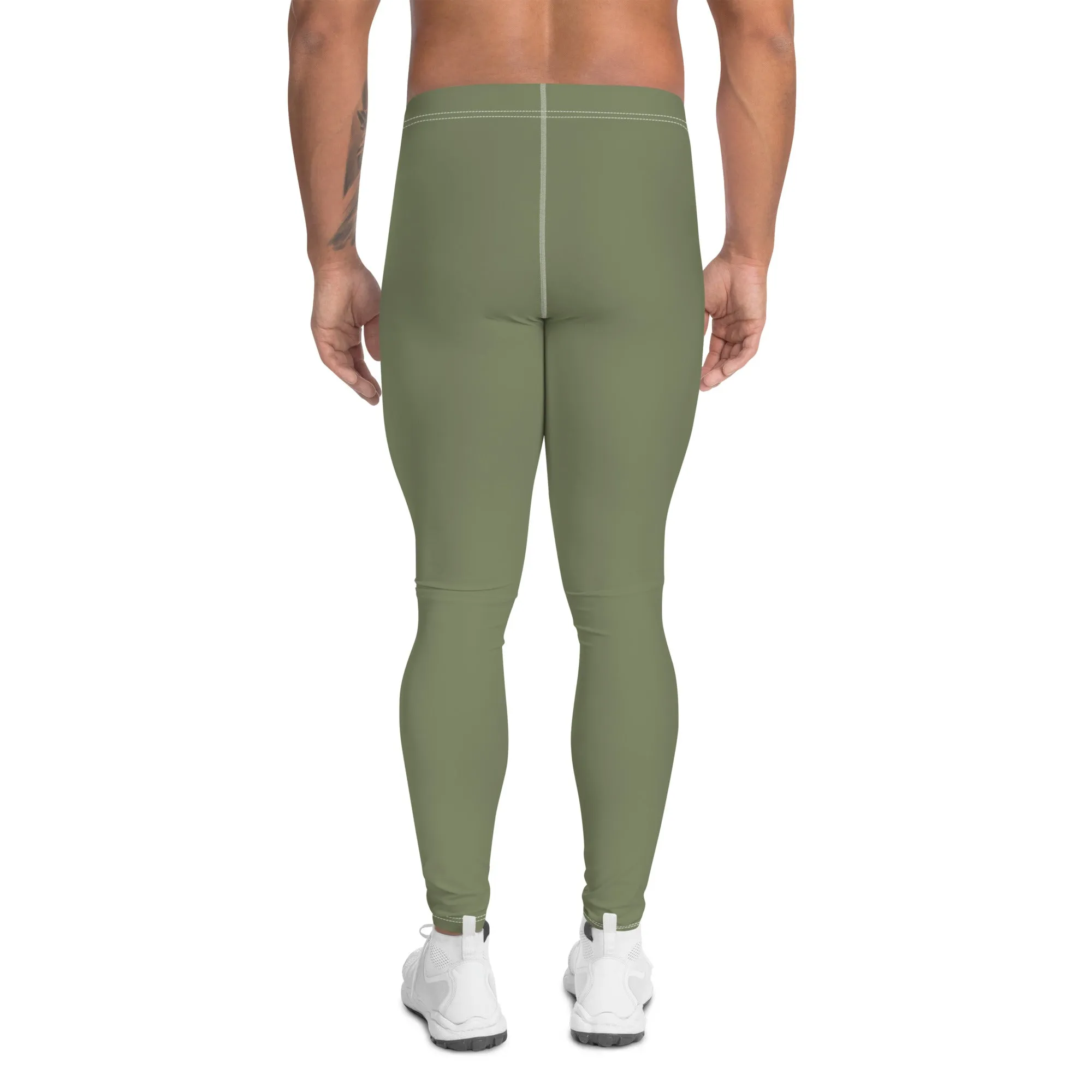 Sage Green Solid Men's Leggings, Solid Green Pastel Color Men's Running Sports Gym Tights