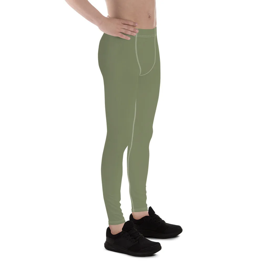 Sage Green Solid Men's Leggings, Solid Green Pastel Color Men's Running Sports Gym Tights