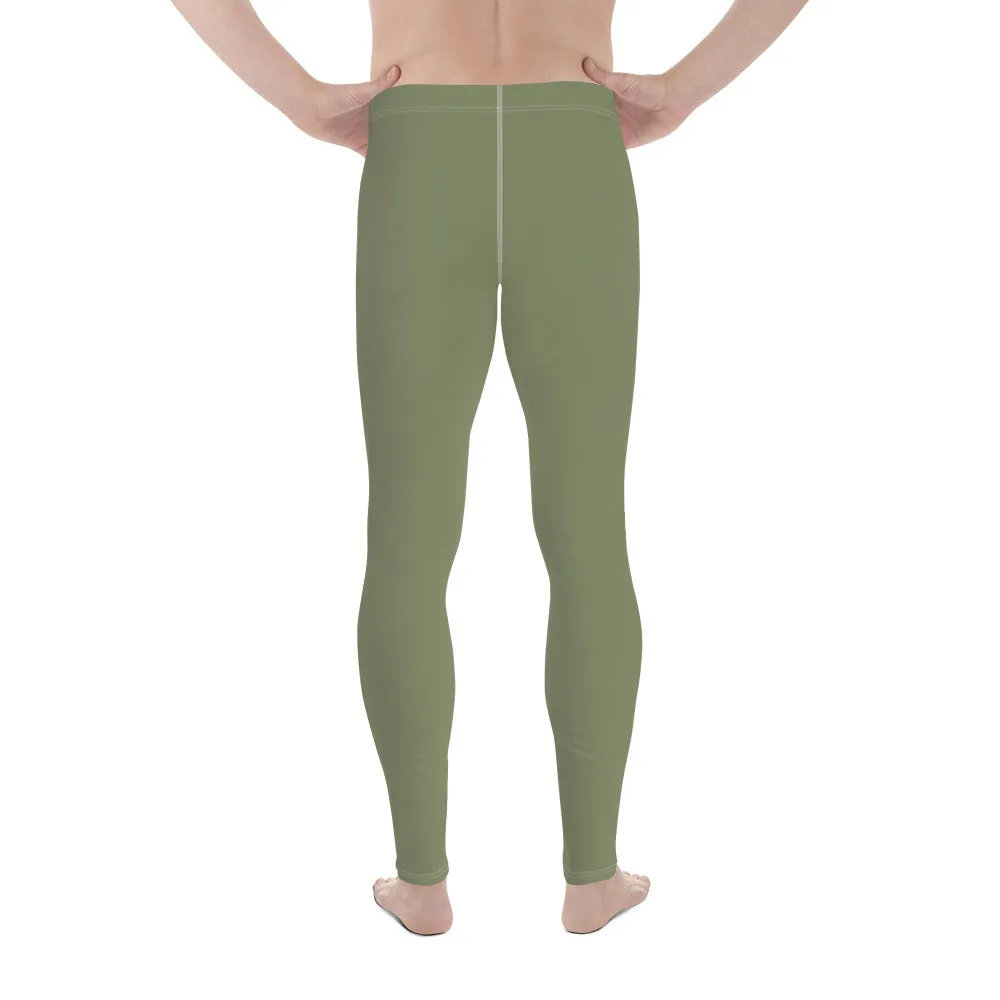 Sage Green Solid Men's Leggings, Solid Green Pastel Color Men's Running Sports Gym Tights