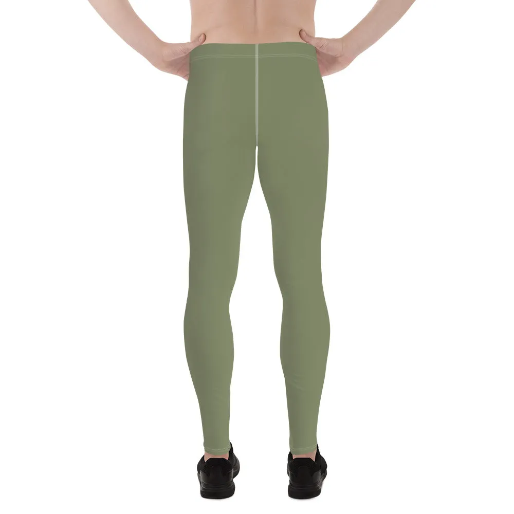 Sage Green Solid Men's Leggings, Solid Green Pastel Color Men's Running Sports Gym Tights