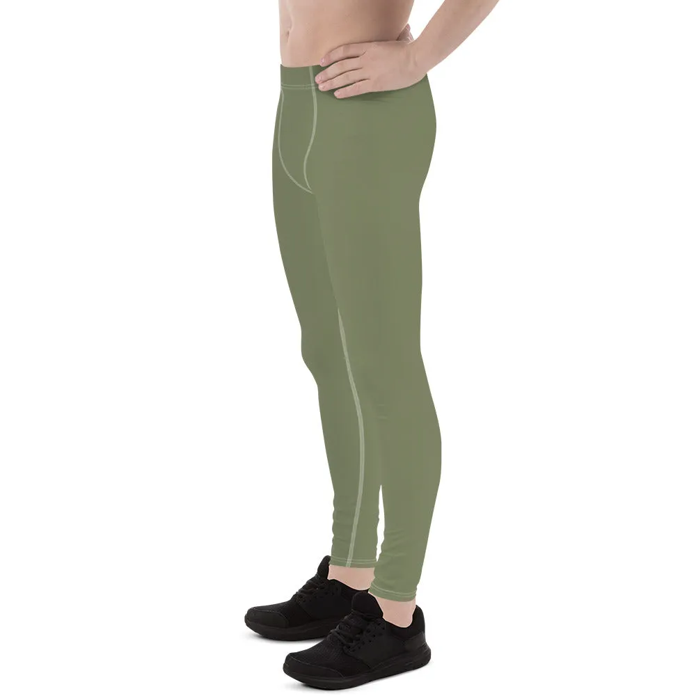 Sage Green Solid Men's Leggings, Solid Green Pastel Color Men's Running Sports Gym Tights