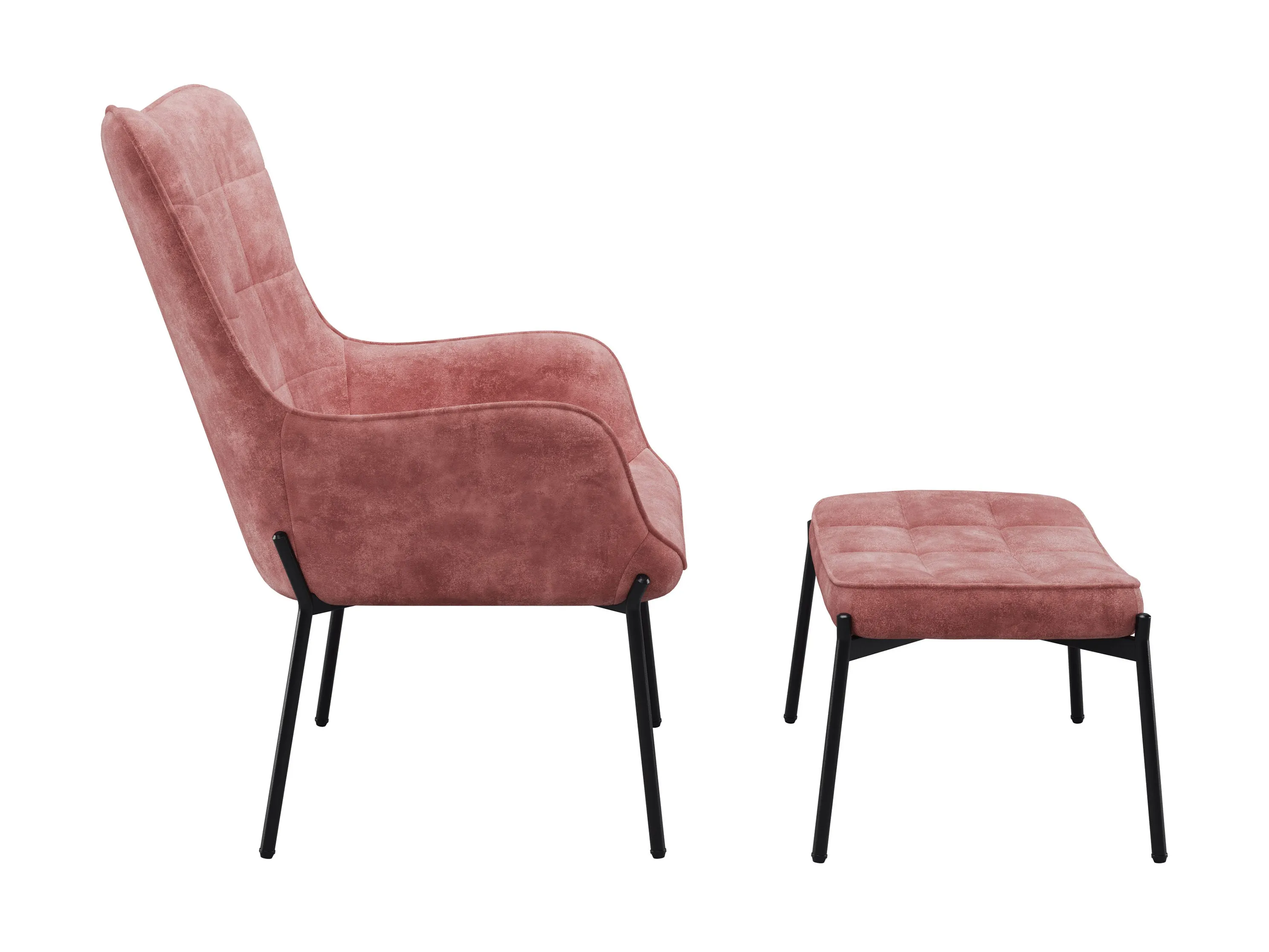 Salmon Pink Velvet Accent Chair with Stool