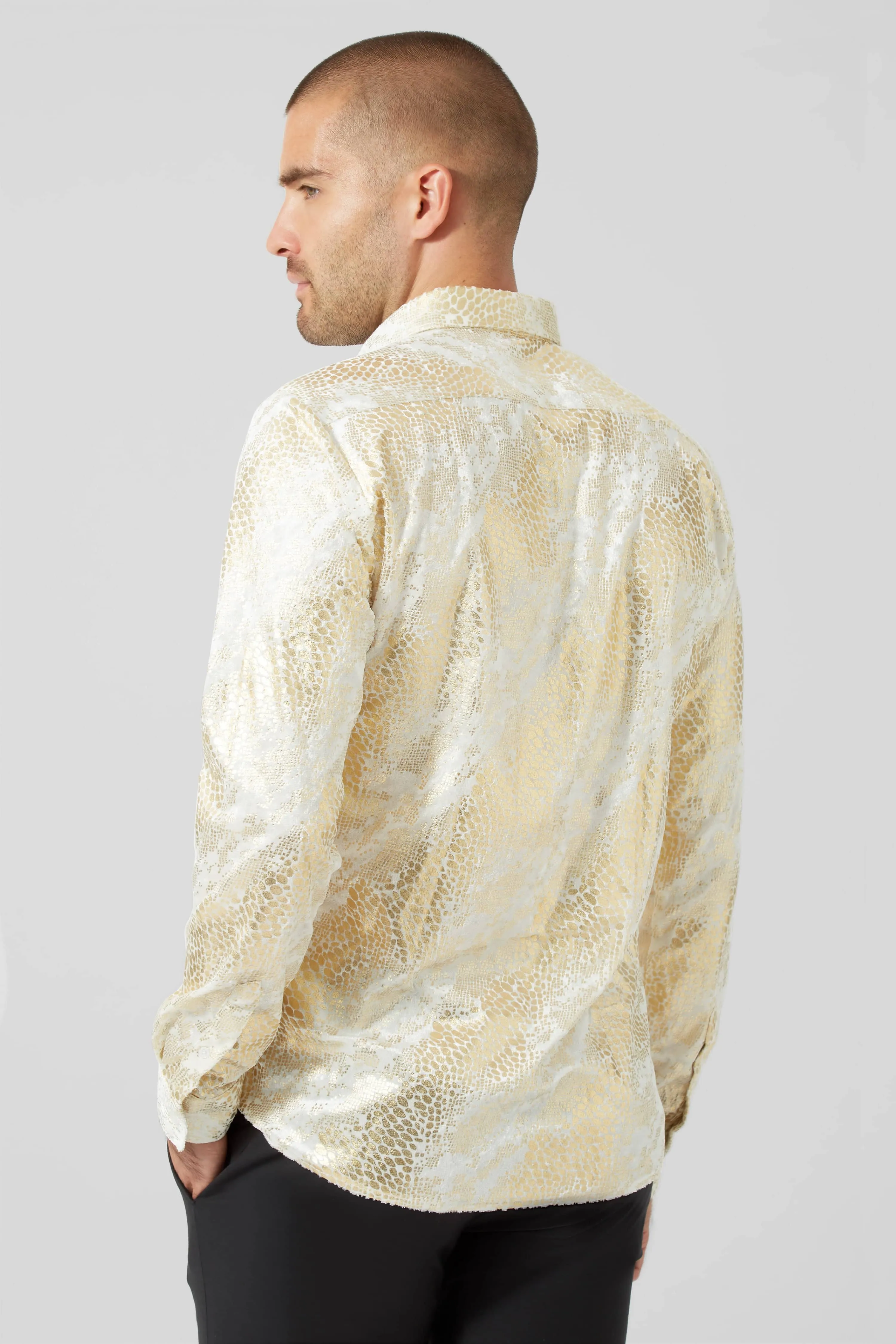 Seddon Slim Fit Gold Velvet Shirt