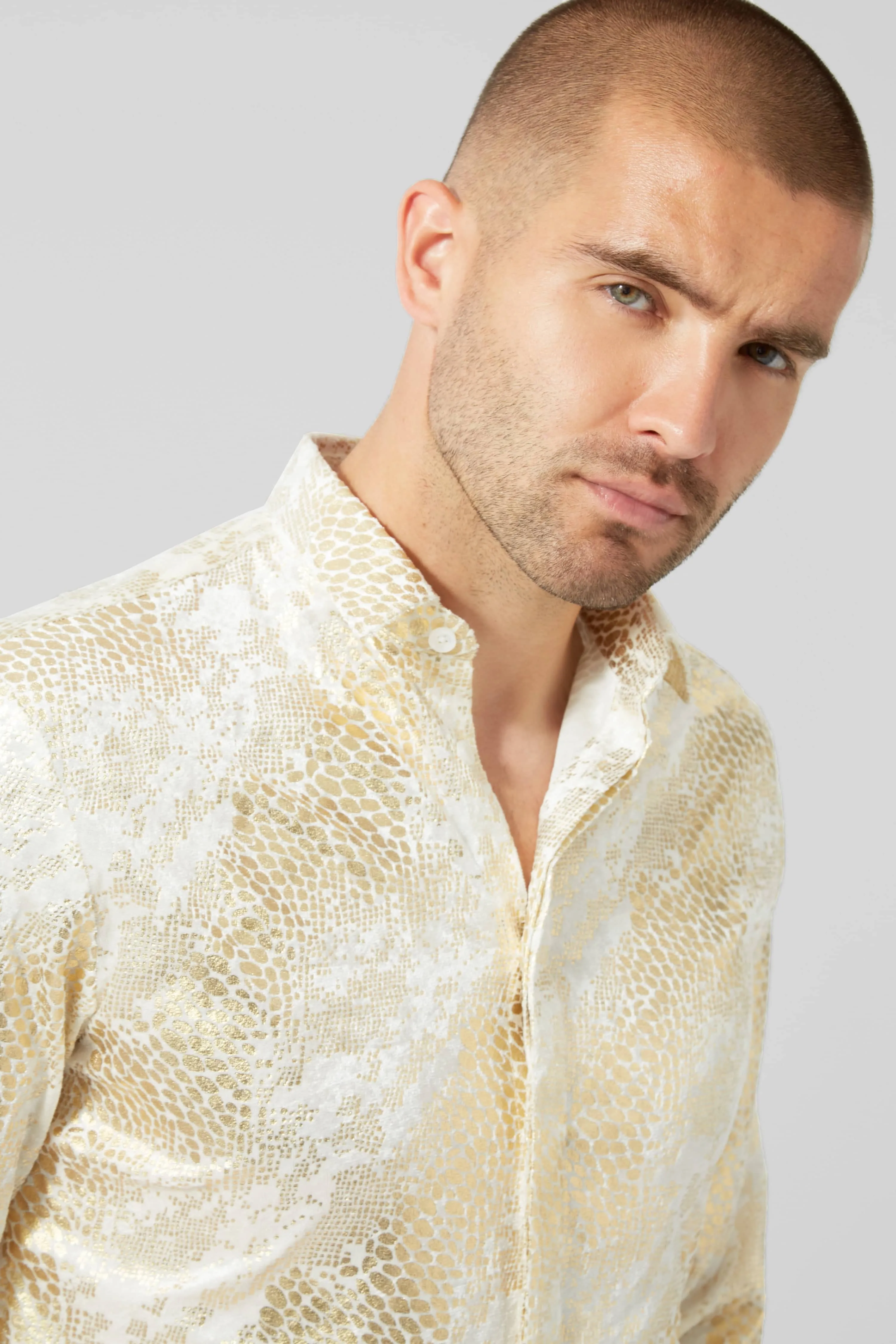 Seddon Slim Fit Gold Velvet Shirt