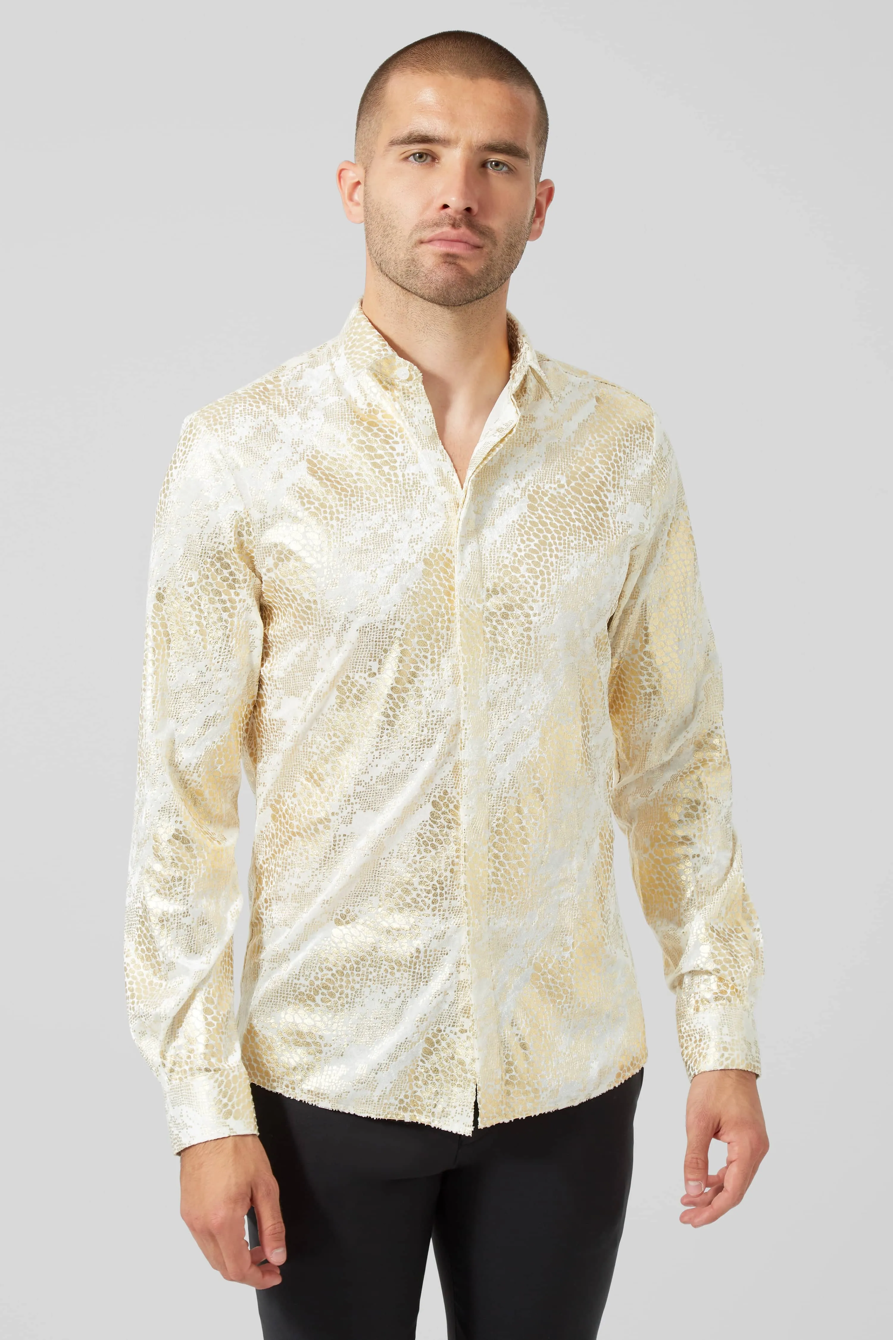 Seddon Slim Fit Gold Velvet Shirt