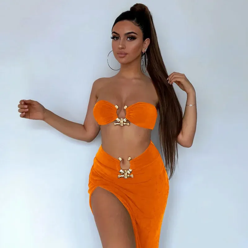 Sexy Strapless Crop-top Maxi Slim-fit 2 Piece Dress