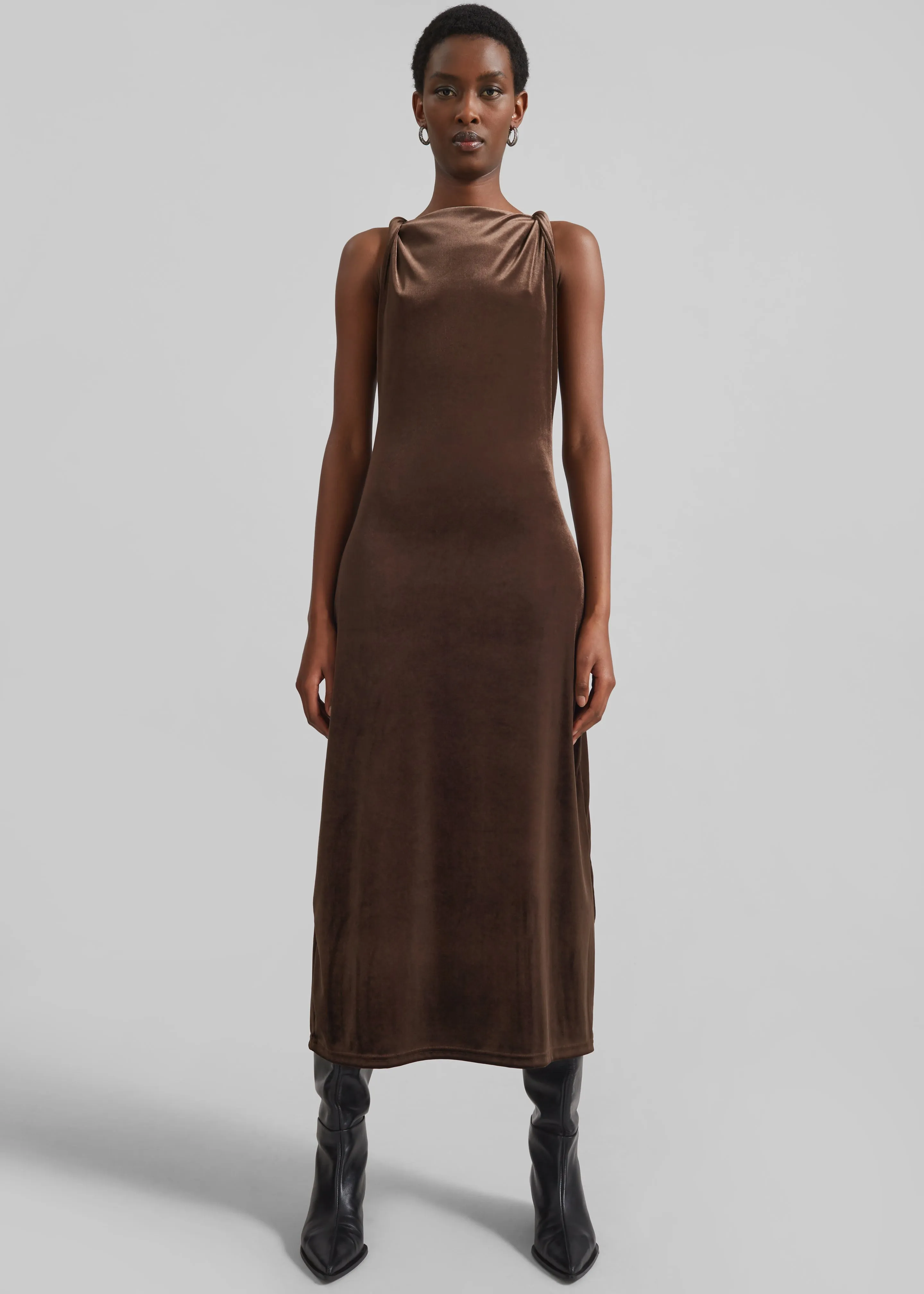 Sinai Twisted Velvet Dress - Brown