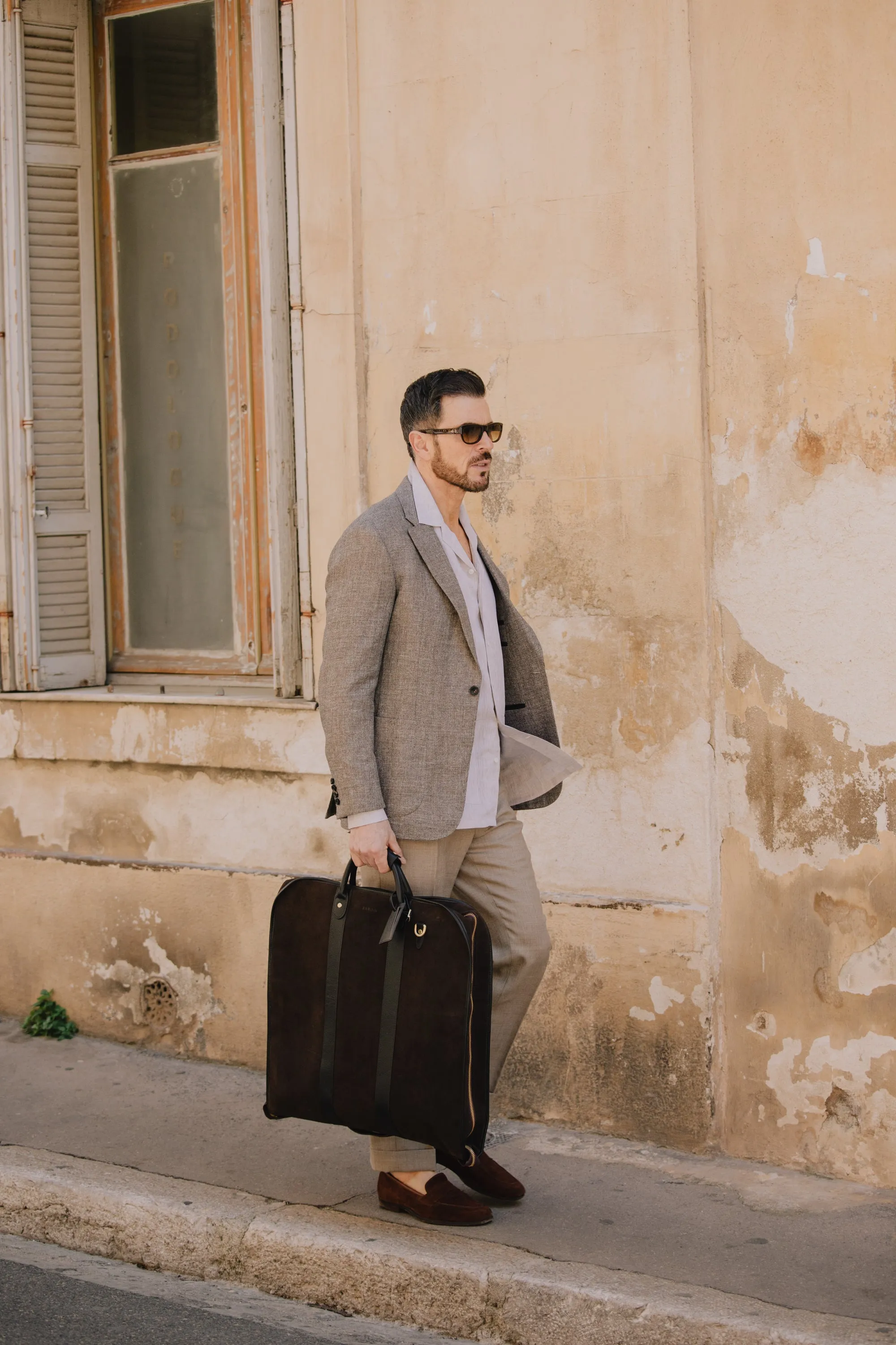 Single Breasted Notch Lapel Jacket in Light Brown Summer Hopsack