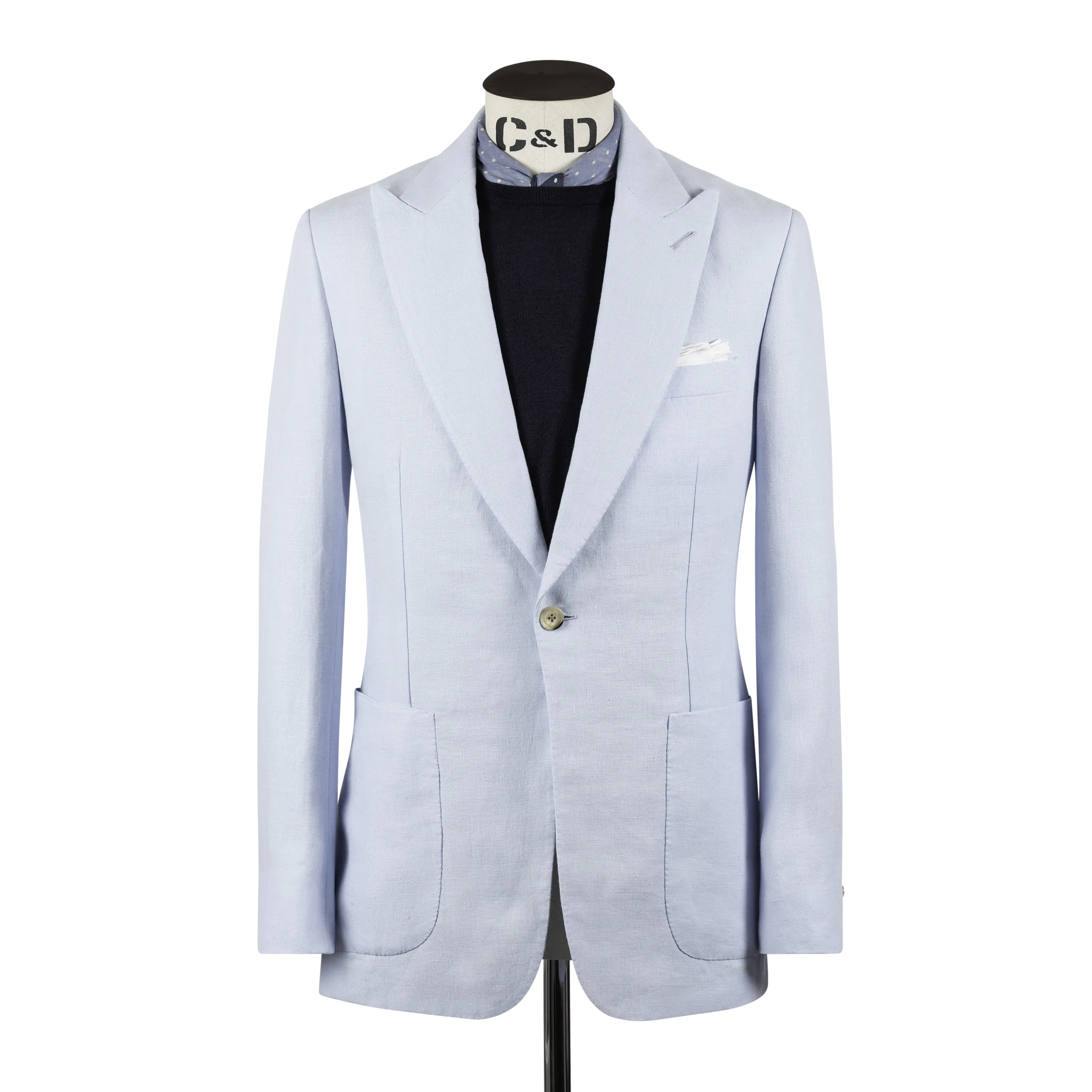 Single Breasted Peak Lapel Jacket in Sky Blue Linen