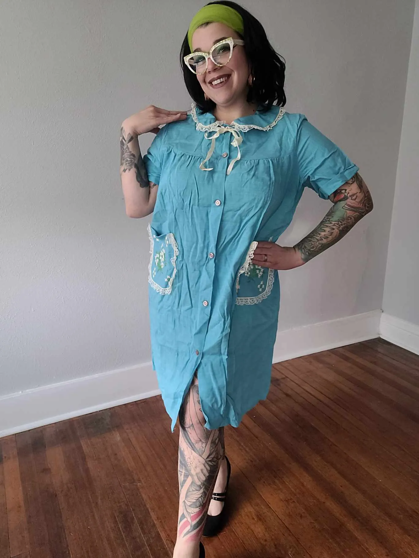 Size 2X Vintage 60s Teal House Coat