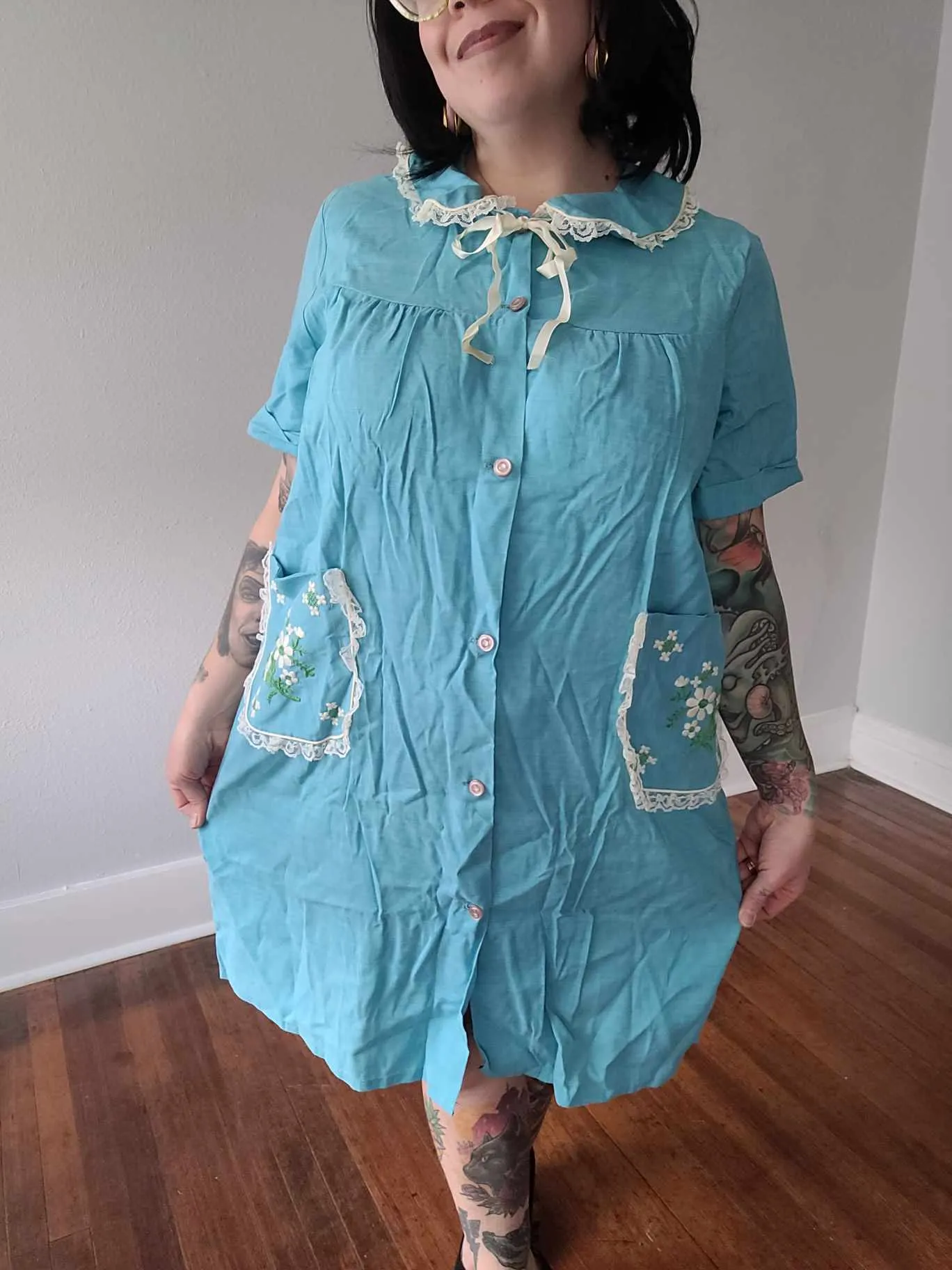 Size 2X Vintage 60s Teal House Coat