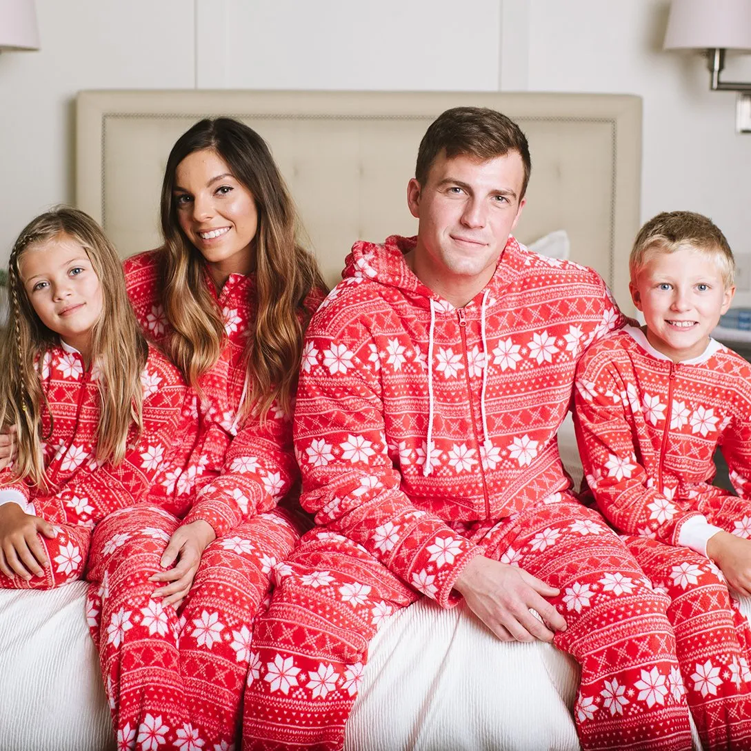 SleepytimePjs Family Matching Fleece Red Snowflake Onesie Footed Pajamas