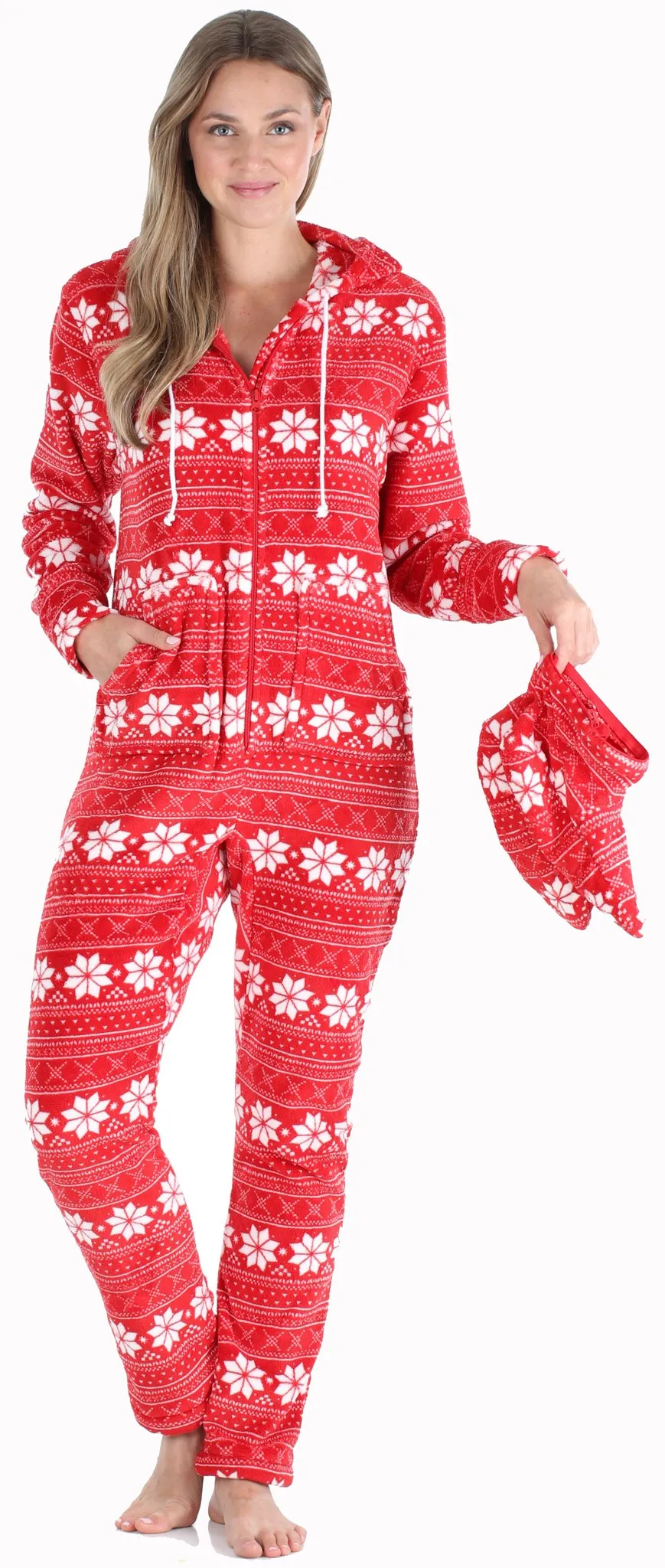 SleepytimePjs Family Matching Fleece Red Snowflake Onesie Footed Pajamas