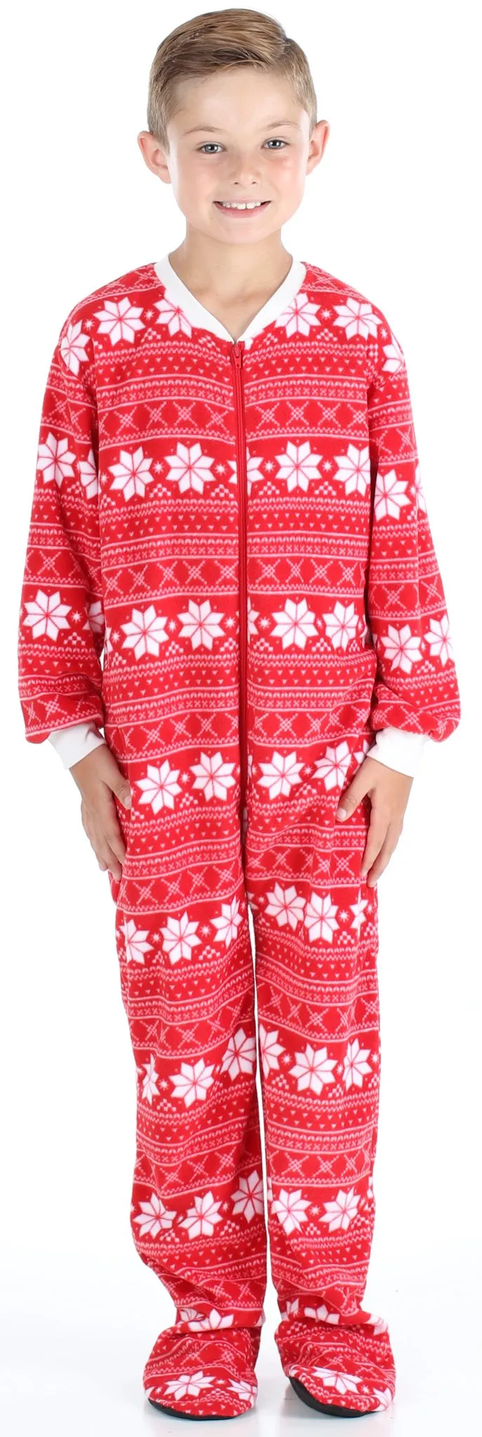 SleepytimePjs Family Matching Fleece Red Snowflake Onesie Footed Pajamas