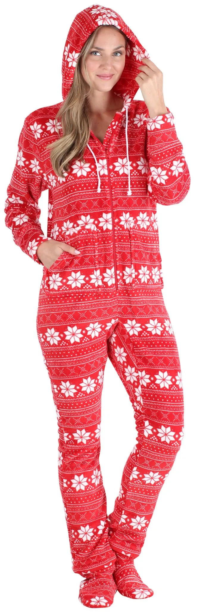 SleepytimePjs Family Matching Fleece Red Snowflake Onesie Footed Pajamas