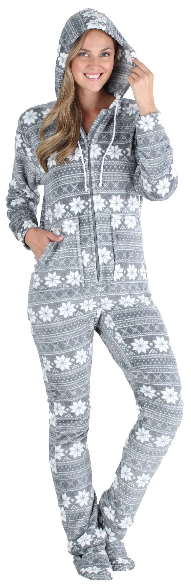 SleepytimePjs Family Matching Grey Snowflake Onesie Footed Pajamas