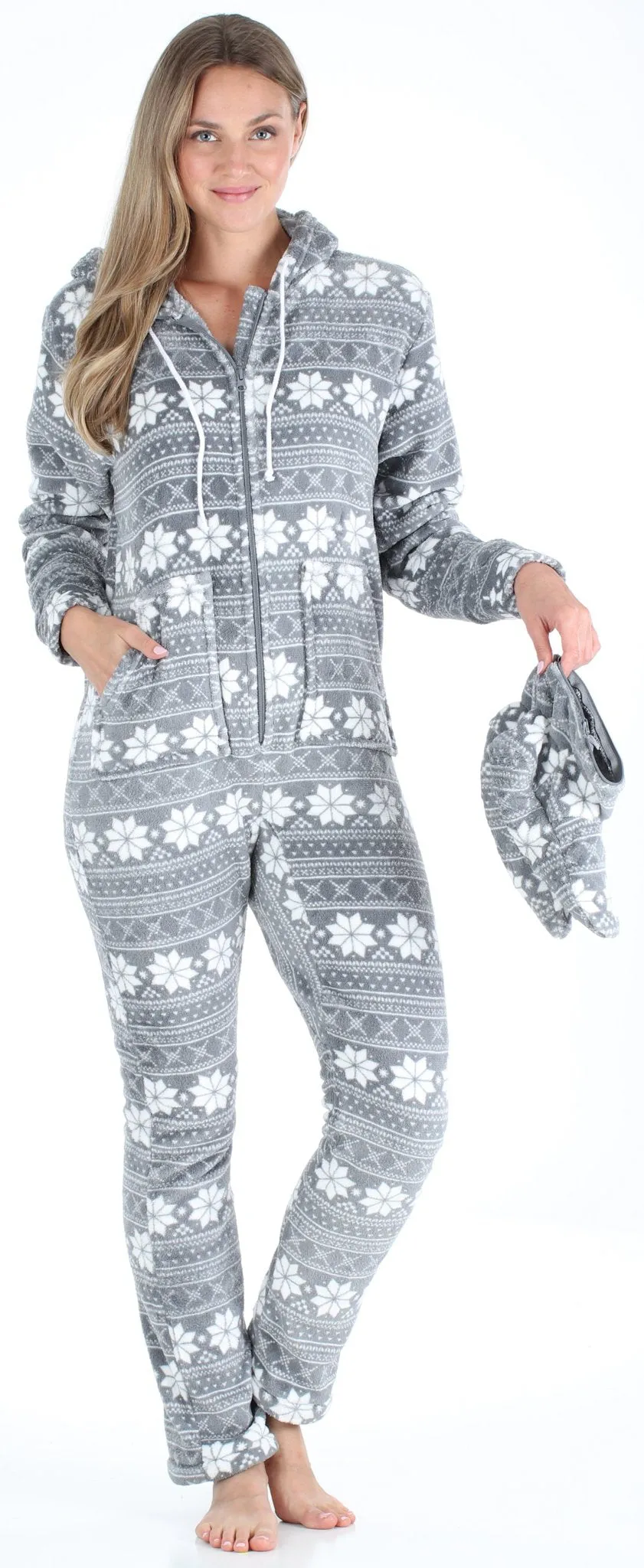 SleepytimePjs Family Matching Grey Snowflake Onesie Footed Pajamas