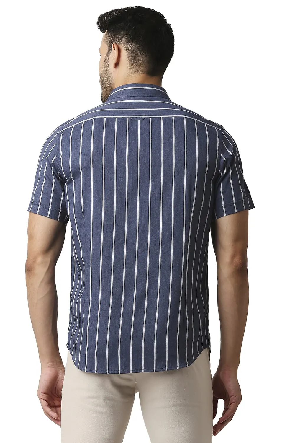 Slim Fit Poly Viscose Stripe Halfsleeves Shirt