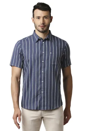 Slim Fit Poly Viscose Stripe Halfsleeves Shirt