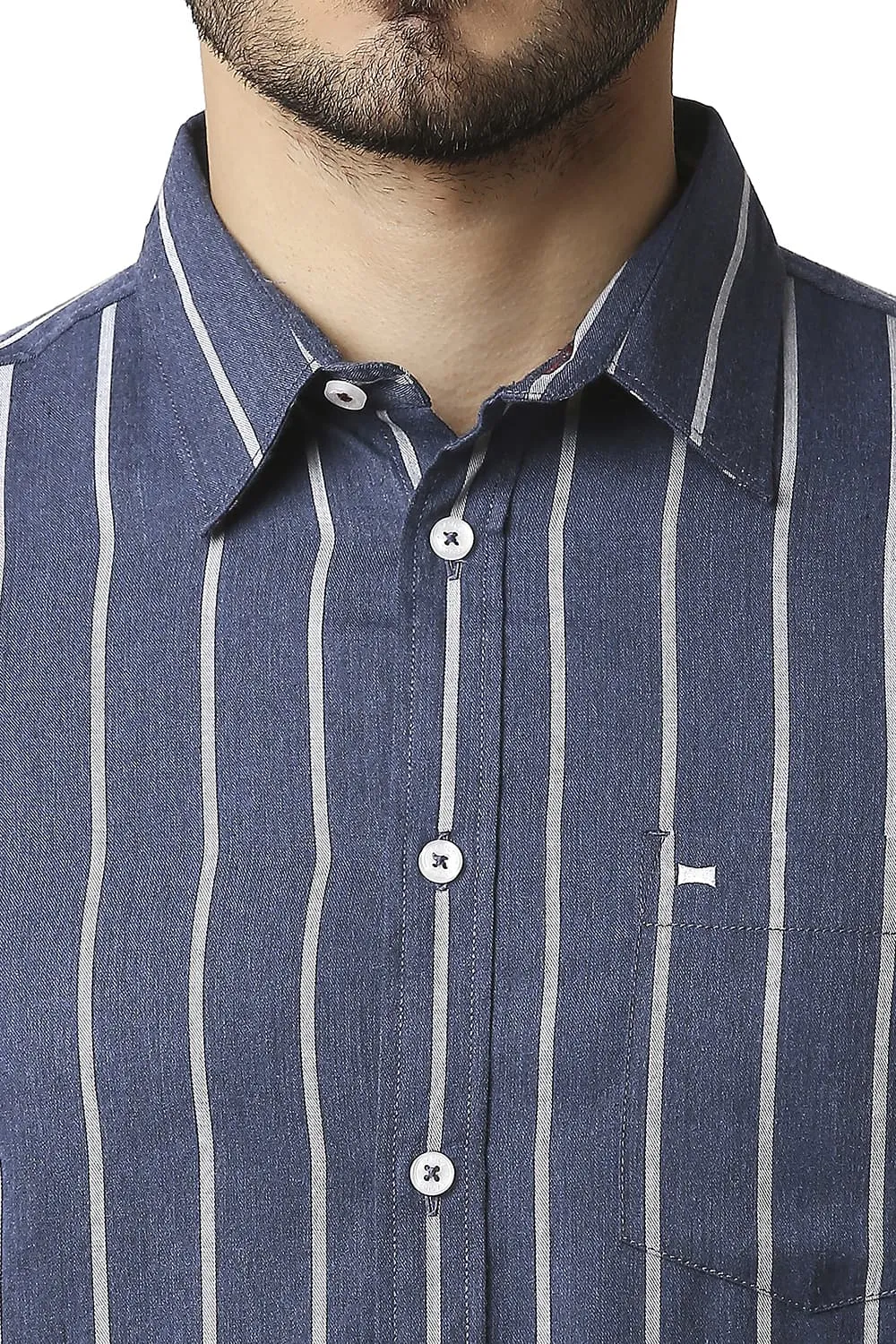 Slim Fit Poly Viscose Stripe Halfsleeves Shirt