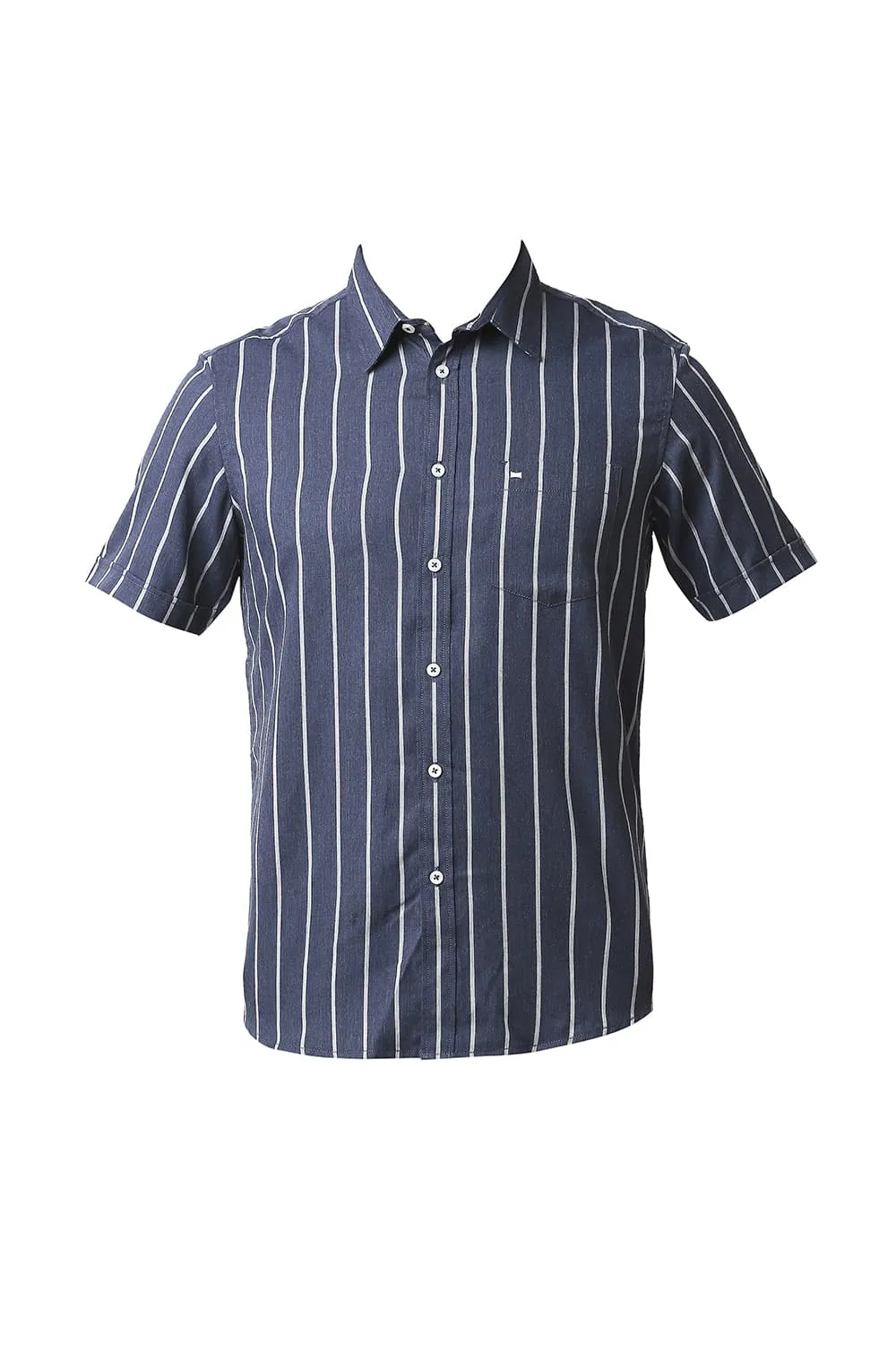 Slim Fit Poly Viscose Stripe Halfsleeves Shirt