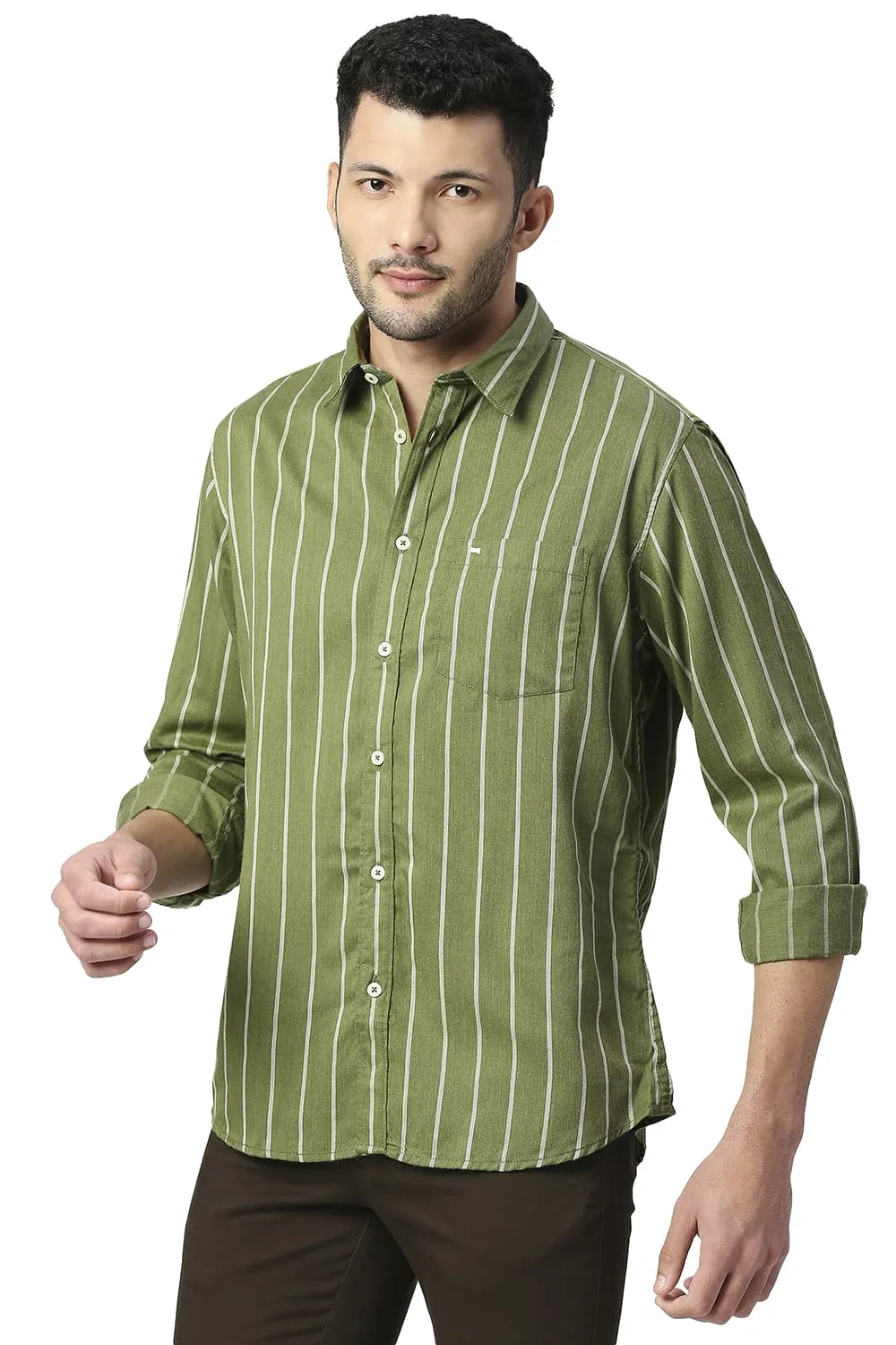 Slim Fit Poly Viscose Stripe Shirt