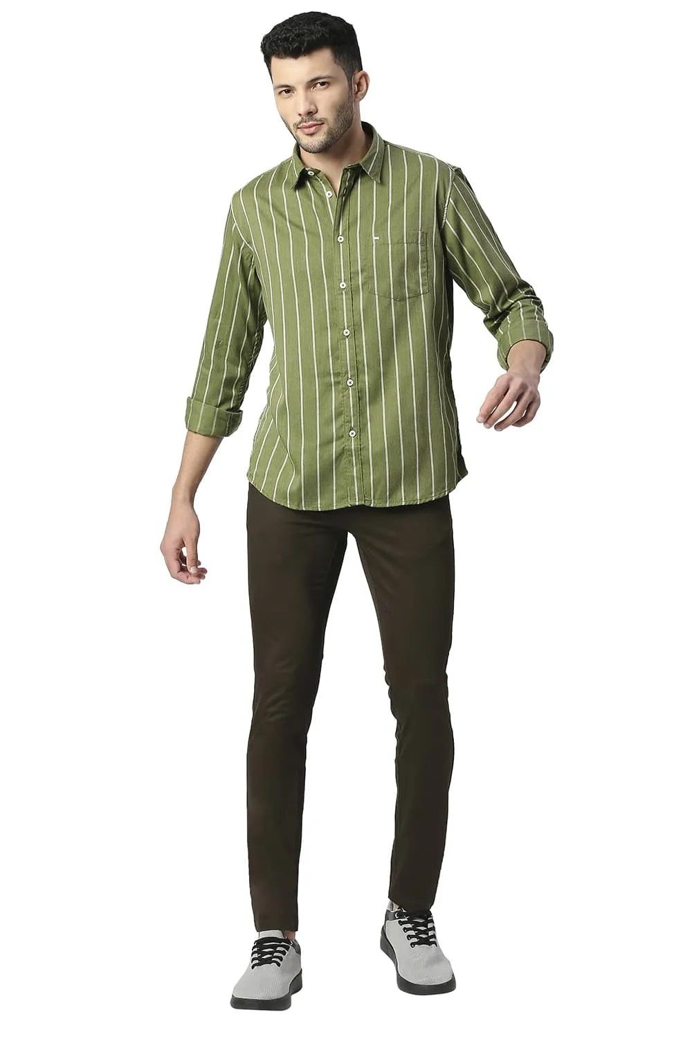 Slim Fit Poly Viscose Stripe Shirt