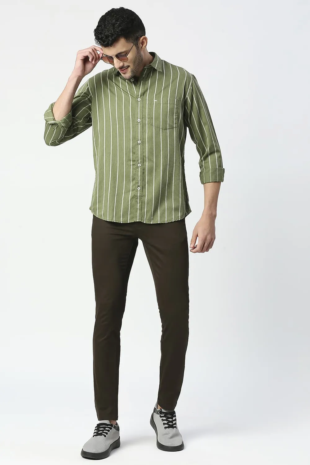 Slim Fit Poly Viscose Stripe Shirt