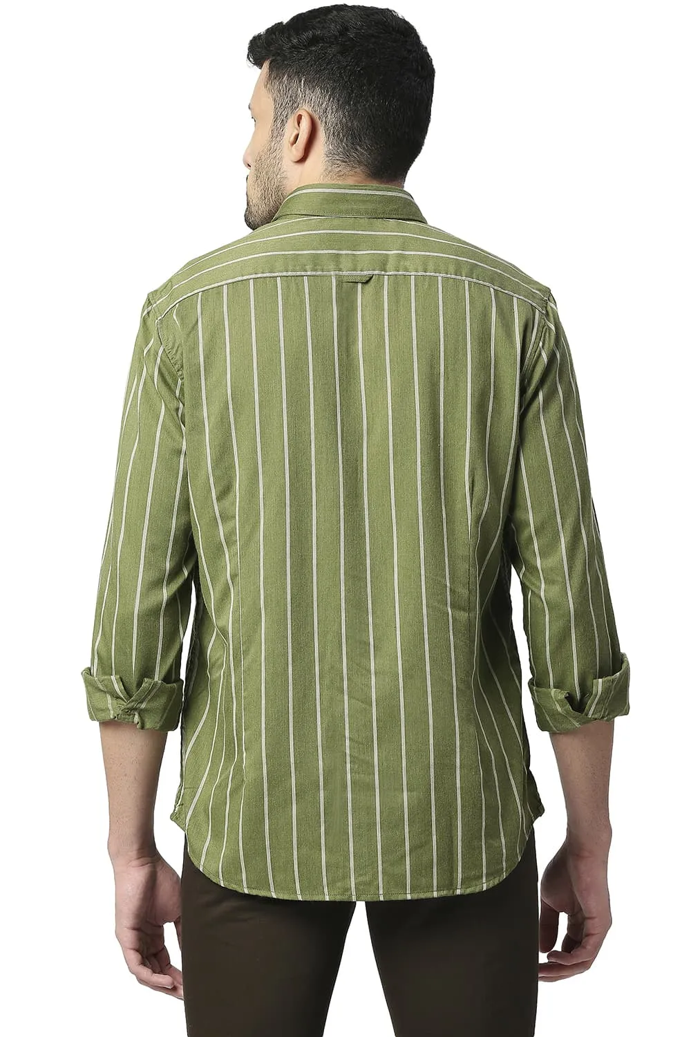 Slim Fit Poly Viscose Stripe Shirt