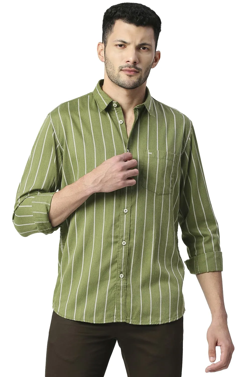 Slim Fit Poly Viscose Stripe Shirt