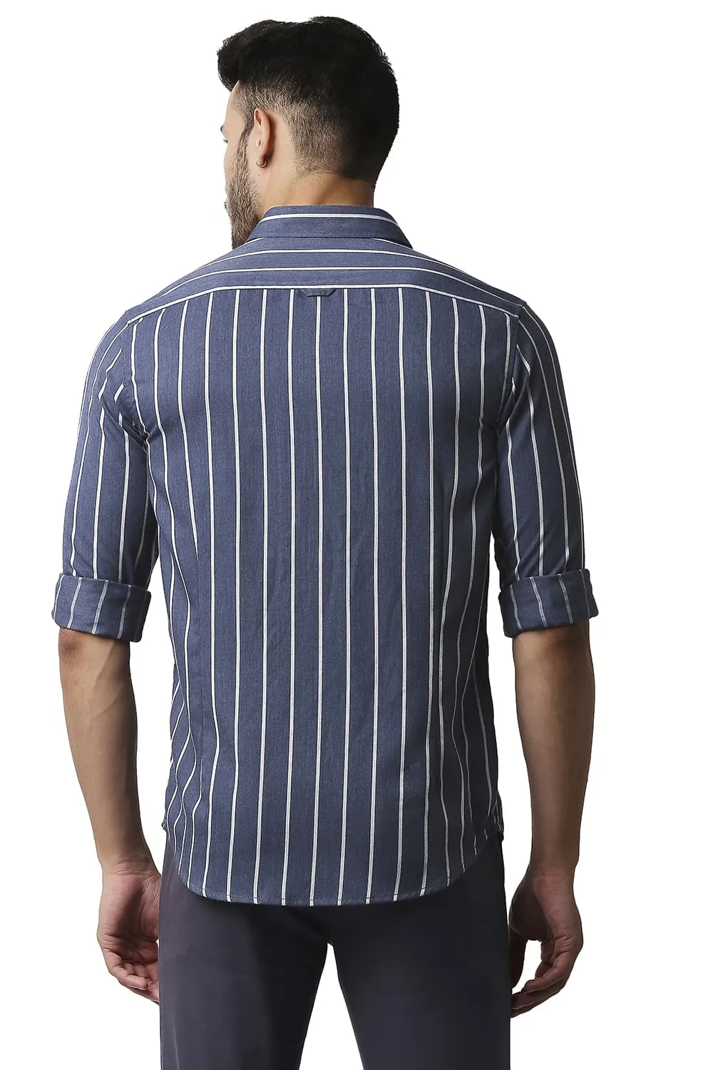 Slim Fit Poly Viscose Stripe Shirt