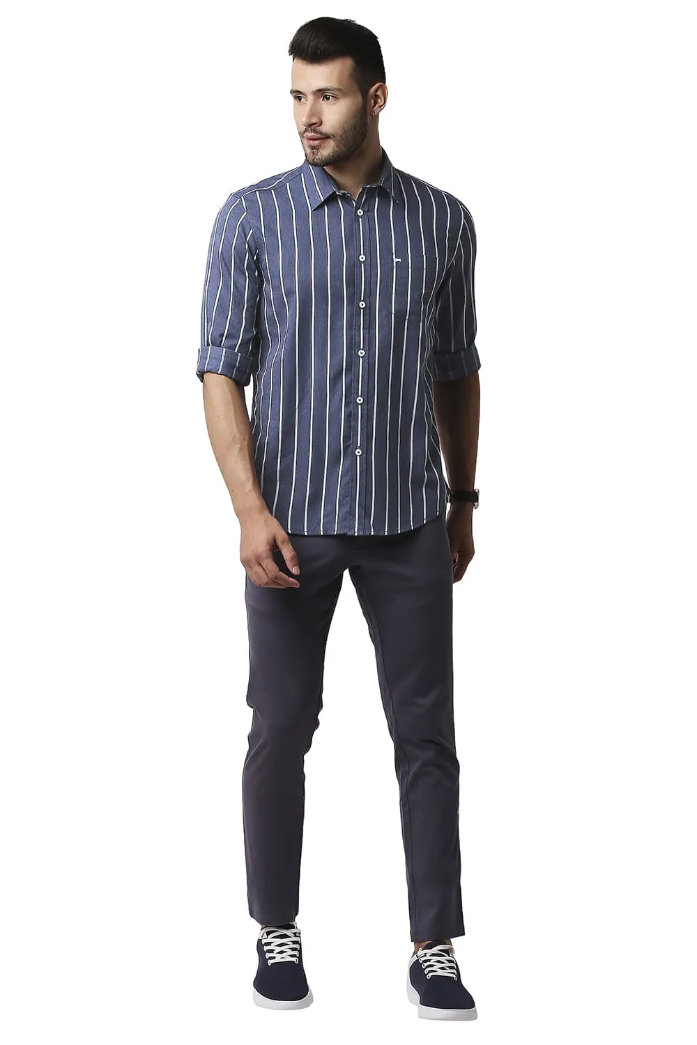 Slim Fit Poly Viscose Stripe Shirt