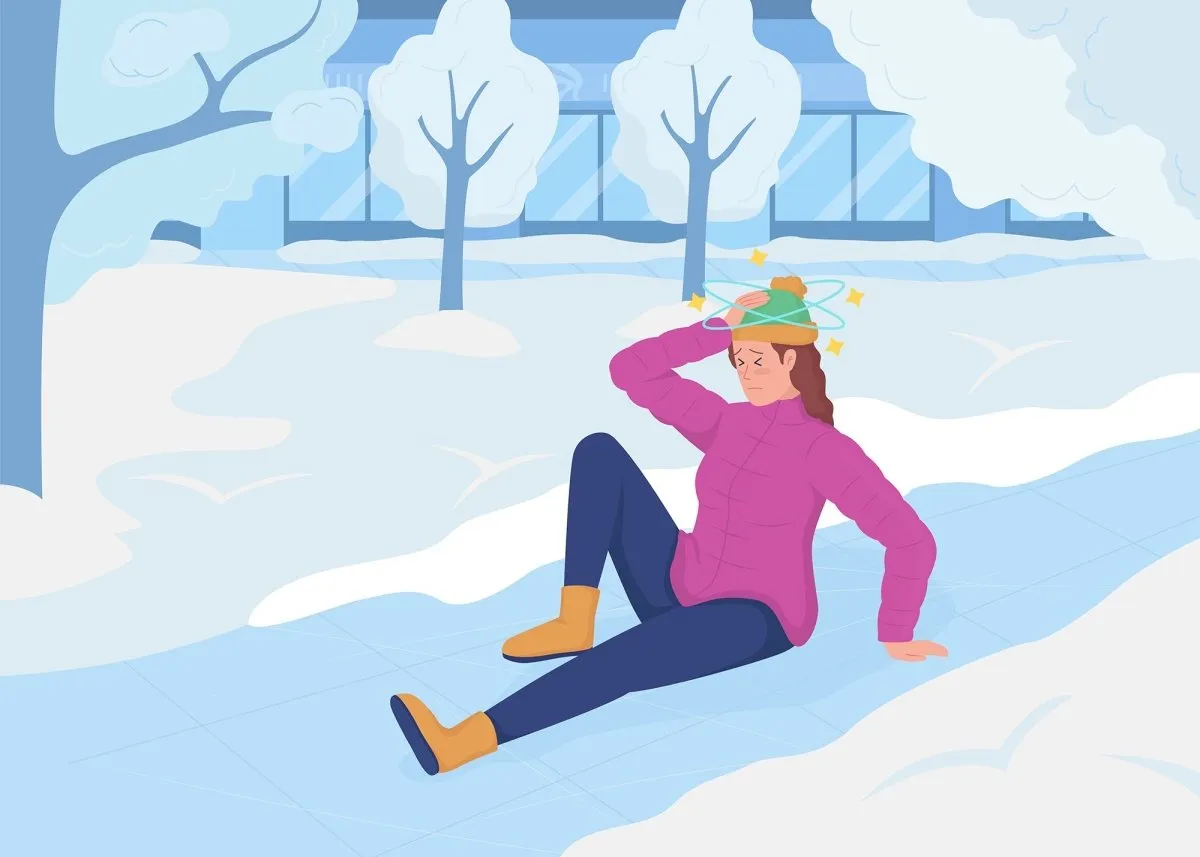 Slipping on ice flat color vector illustration set