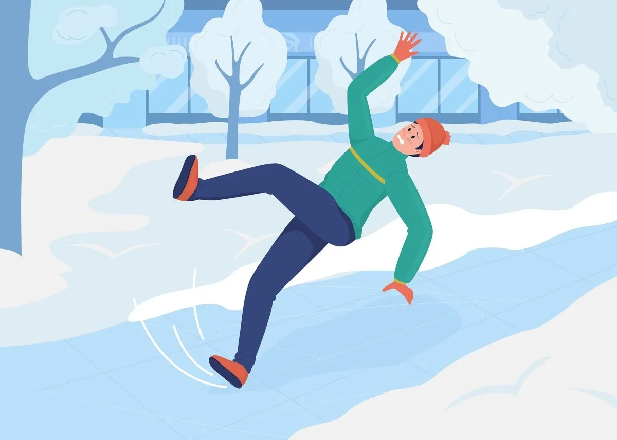 Slipping on ice flat color vector illustration set