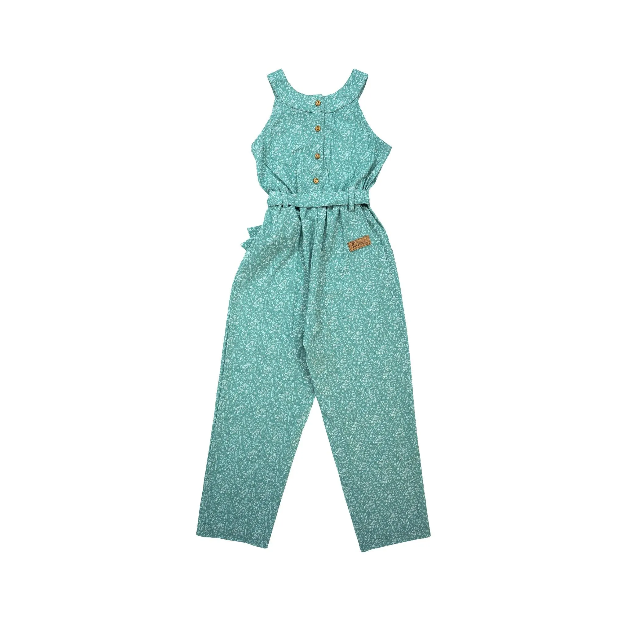 Smoke Green Cotton Jumpsuit For Girls