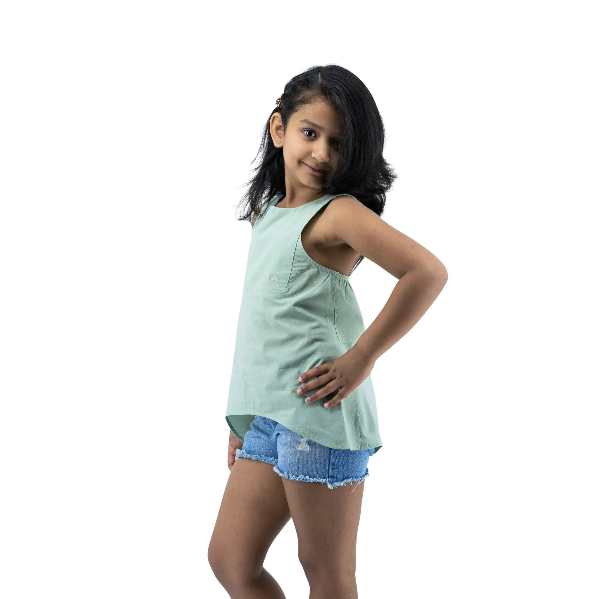 Smoke Green Cotton Kids Top